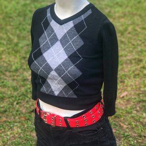 argyle black and grey cropped sweater